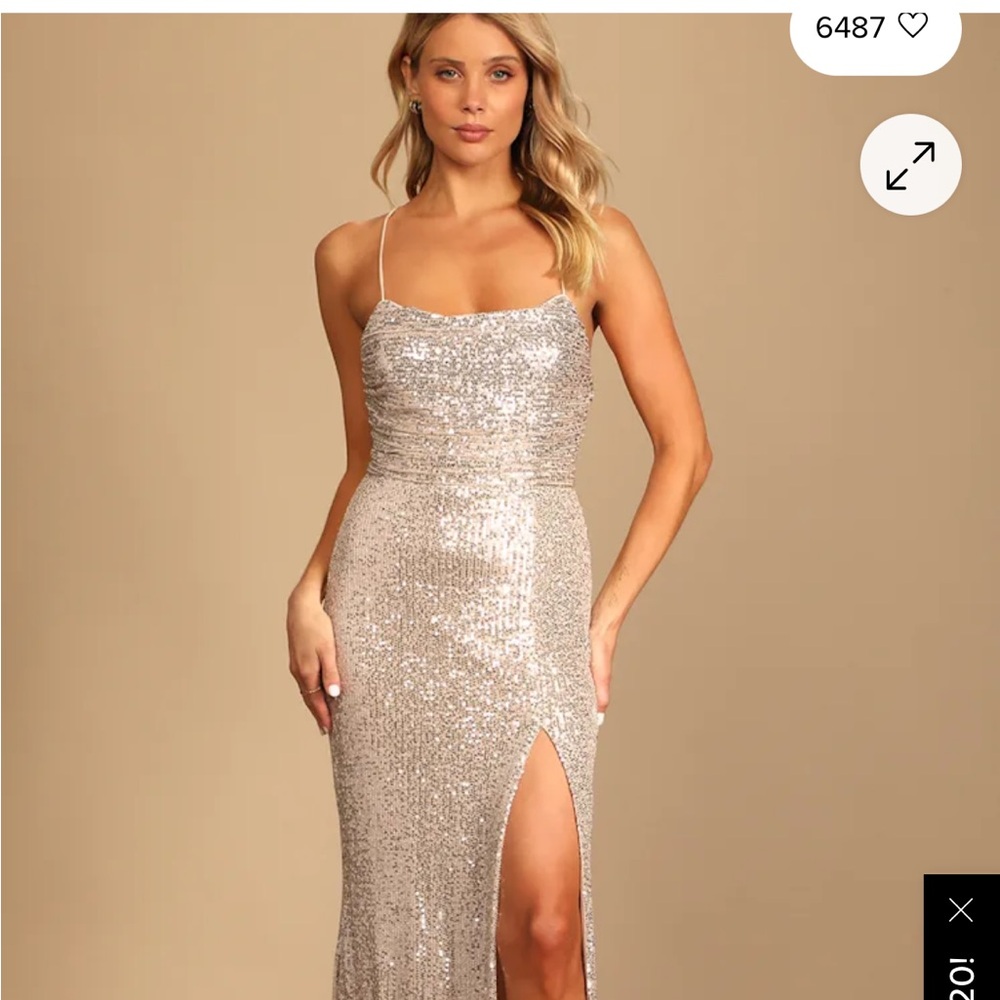 Lulu's Silver Sequin Lace Up Maxi Dress